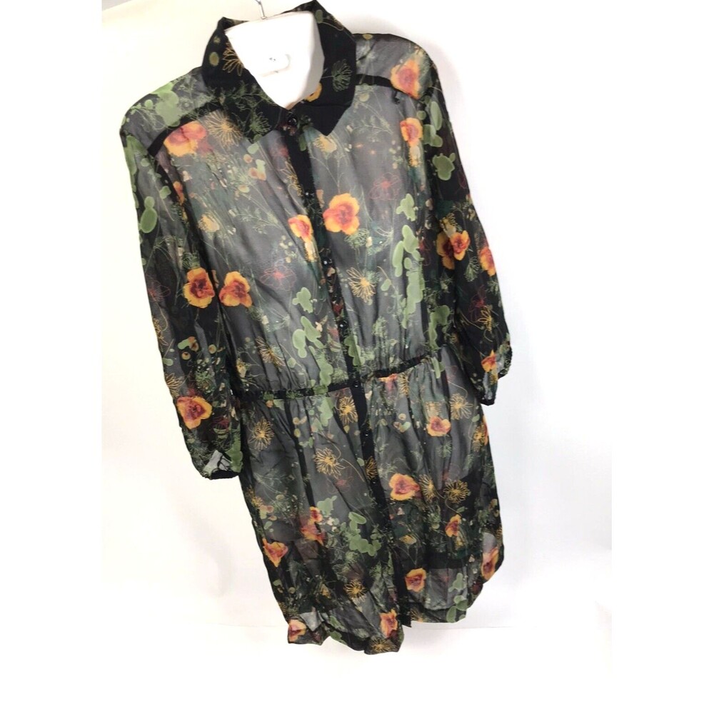 KENSIE SHEER Dress LONG SLEEVE Floral size S black with flowers Boho cottagecore - Picture 2 of 6